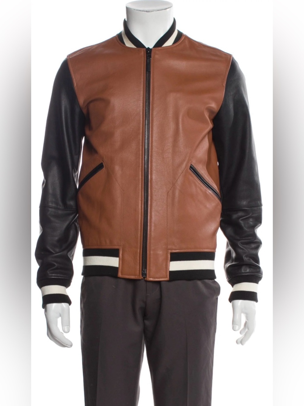 Coach Brown Body Black Sleeve cow Leather Bomber Jacket